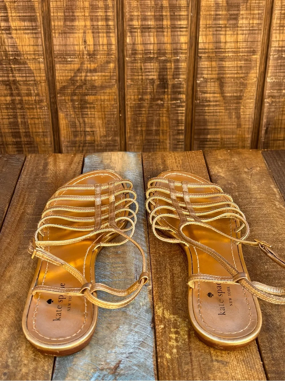 Kate Spade Gold Strappy Flat Sandals
